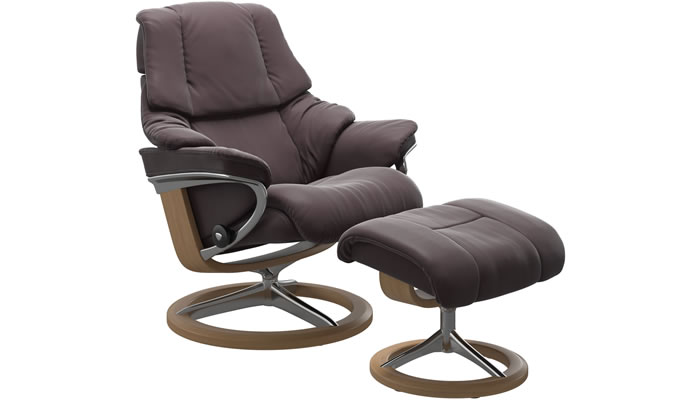Stressless Reno with Signature Base and Stool in Paloma Bordeaux Leather